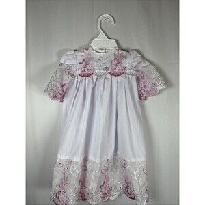 Girls White And Pink Embroidered Accent Dress Size 12 M Preowned